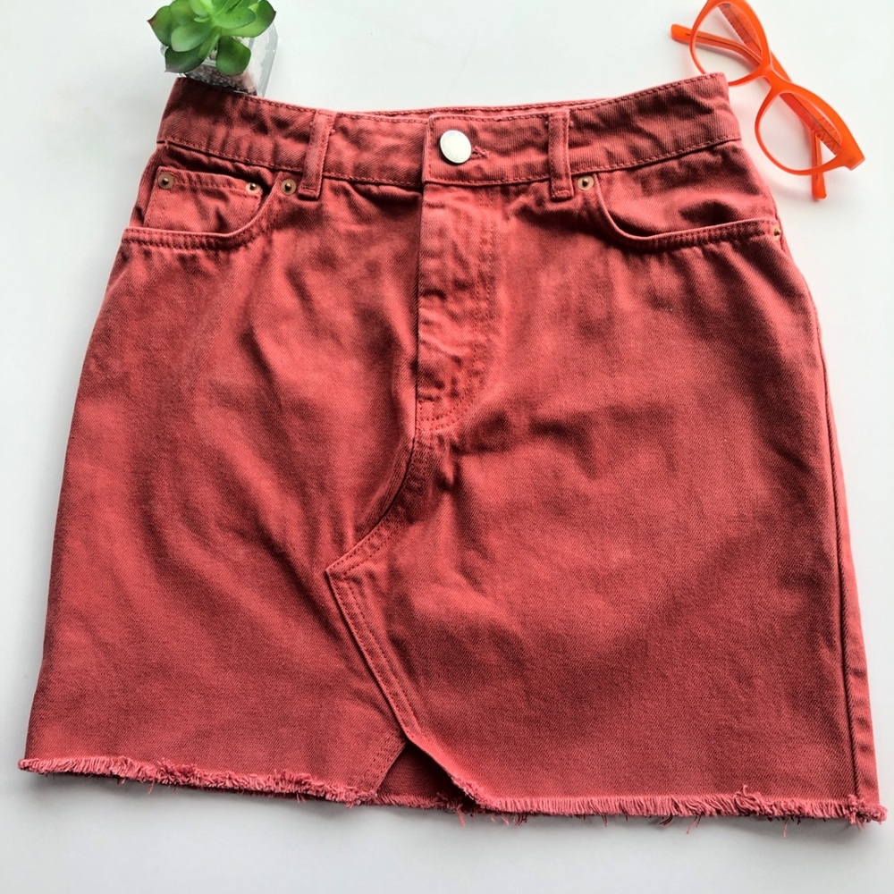 ASOS denim Mini skirt raw hem Cayenne Rust